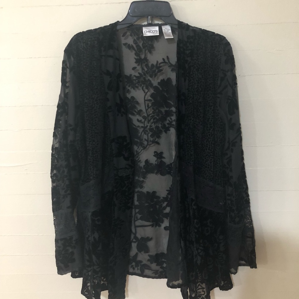 Chico's Silk Blend Sheer Floral Cheetah Kimono SZ 2